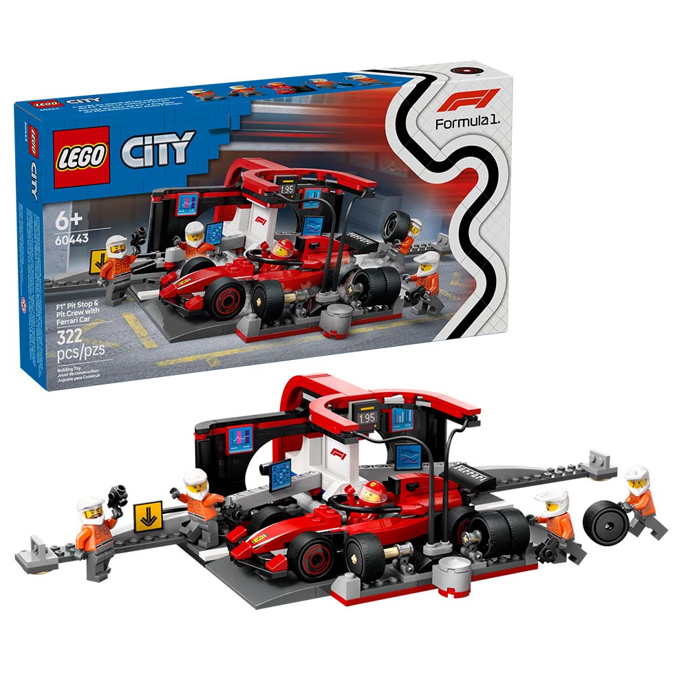 LEGO City Parada En Boxes De F1 Y Equipo De Mecánicos Con Coche Ferrari 60443, sets de construcción