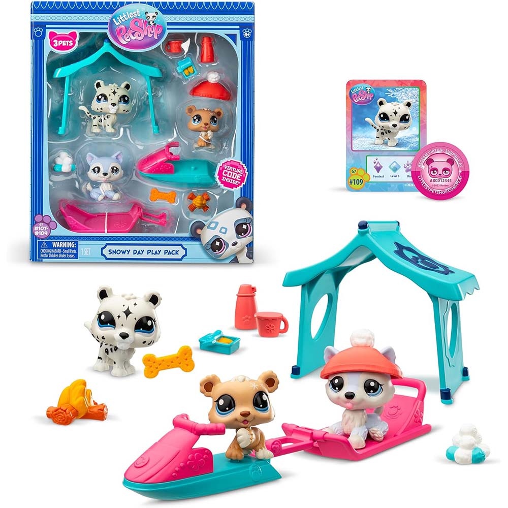 Littlest Pet Shop Día de Nieve Play Pack 3 Mascotas 32035, figuras de animales