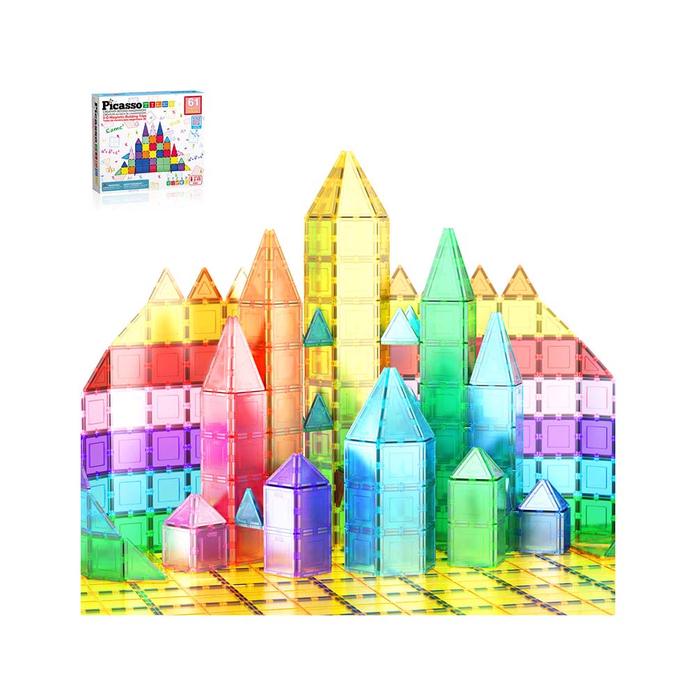 PicassoTiles PT61 – Set de Construcción Magnética de 61 Piezas para Aprendizaje STEM y Juego Creativo, sets de construcción