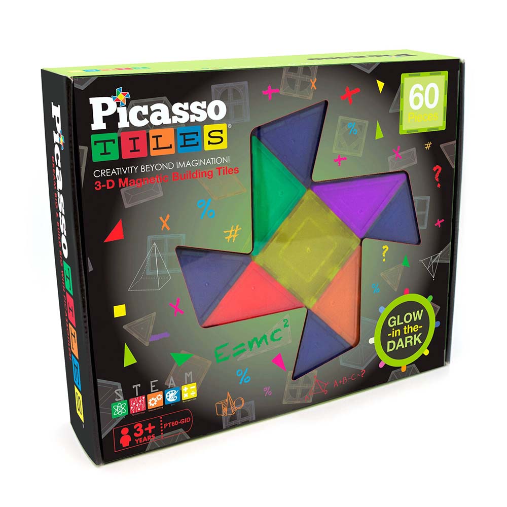 PicassoTiles PT60-GID – Set Magnético Brilla en la Oscuridad (60 Piezas), sets de construcción