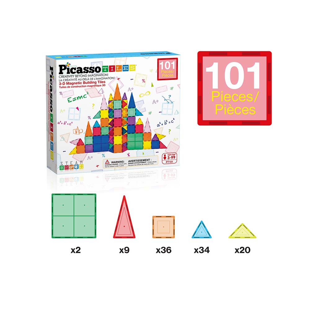 PicassoTiles PT101 – Set Clásico de 101 Piezas Magnéticas para Construcción Creativa y Aprendizaje STEM, sets de construcción
