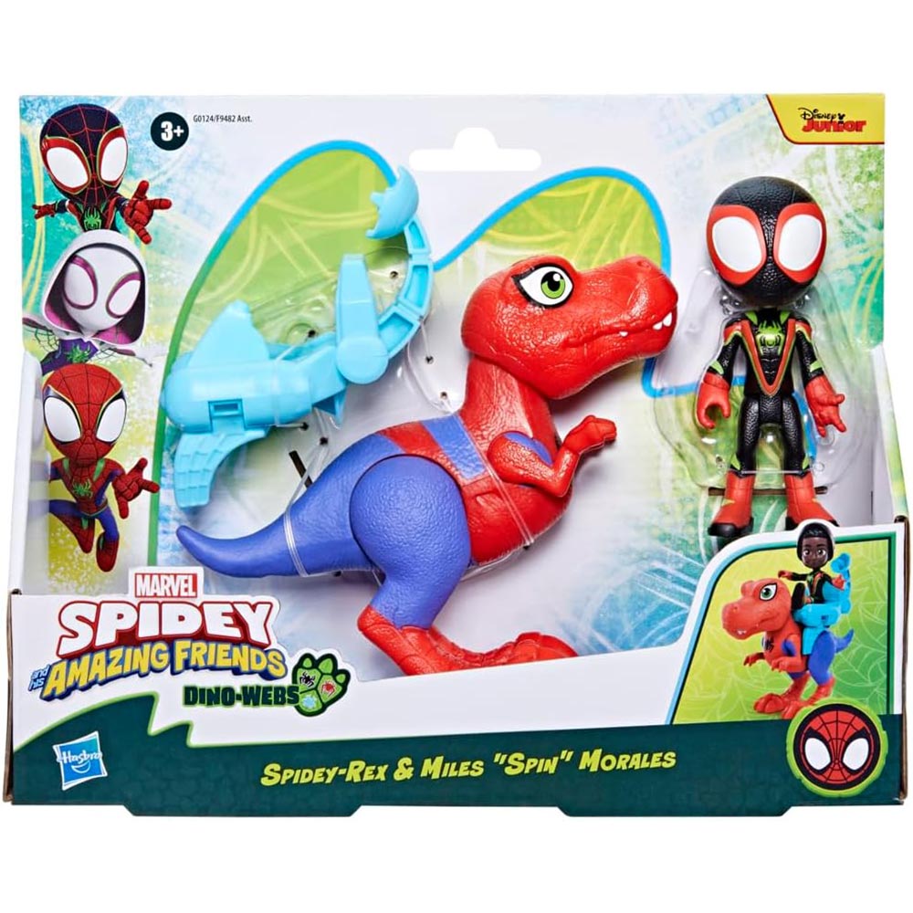 Marvel Spidey and His Amazing Friends Dino-Webs Spidey-Rex & Miles “Spin” Morales G0124: Figura de acción
