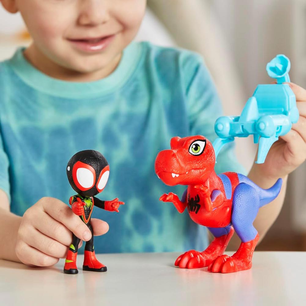 Marvel Spidey and His Amazing Friends Dino-Webs Spidey-Rex & Miles “Spin” Morales G0124: Figura de acción