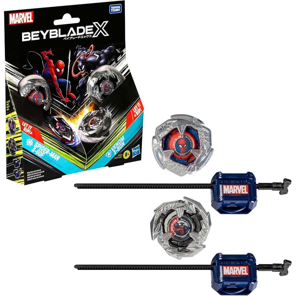 Beyblade X Marvel Collab Spider-Man 3-60F vs. Venom 3-80N G0288: Trompo de destreza - Edad 8+