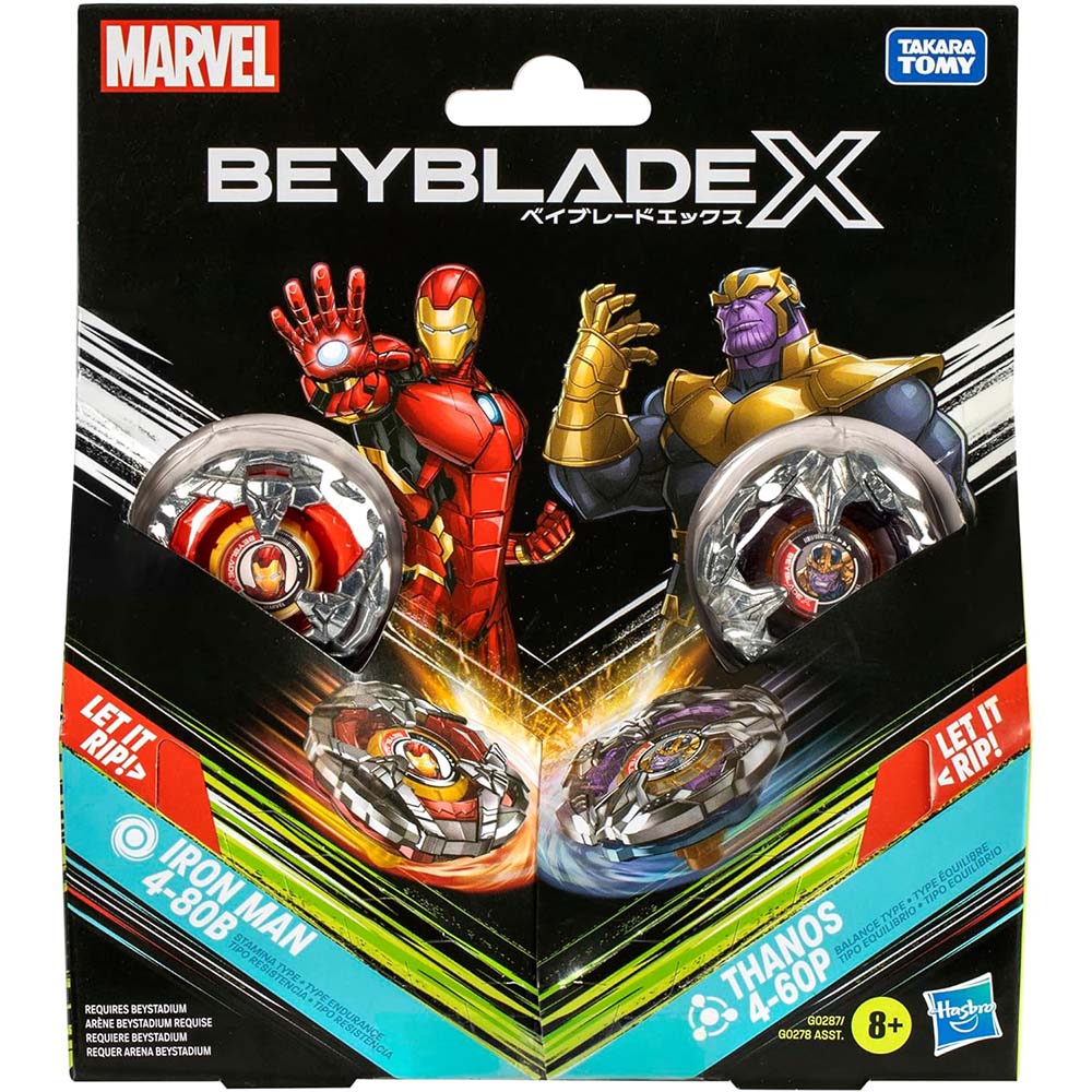 Beyblade X Iron Man 4-80B vs Thanos 4-60P G0287: Trompo de destreza - Edad 8+