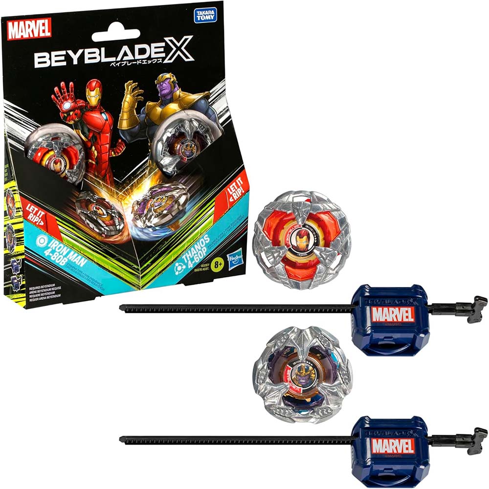 Beyblade X Iron Man 4-80B vs Thanos 4-60P G0287: Trompo de destreza - Edad 8+