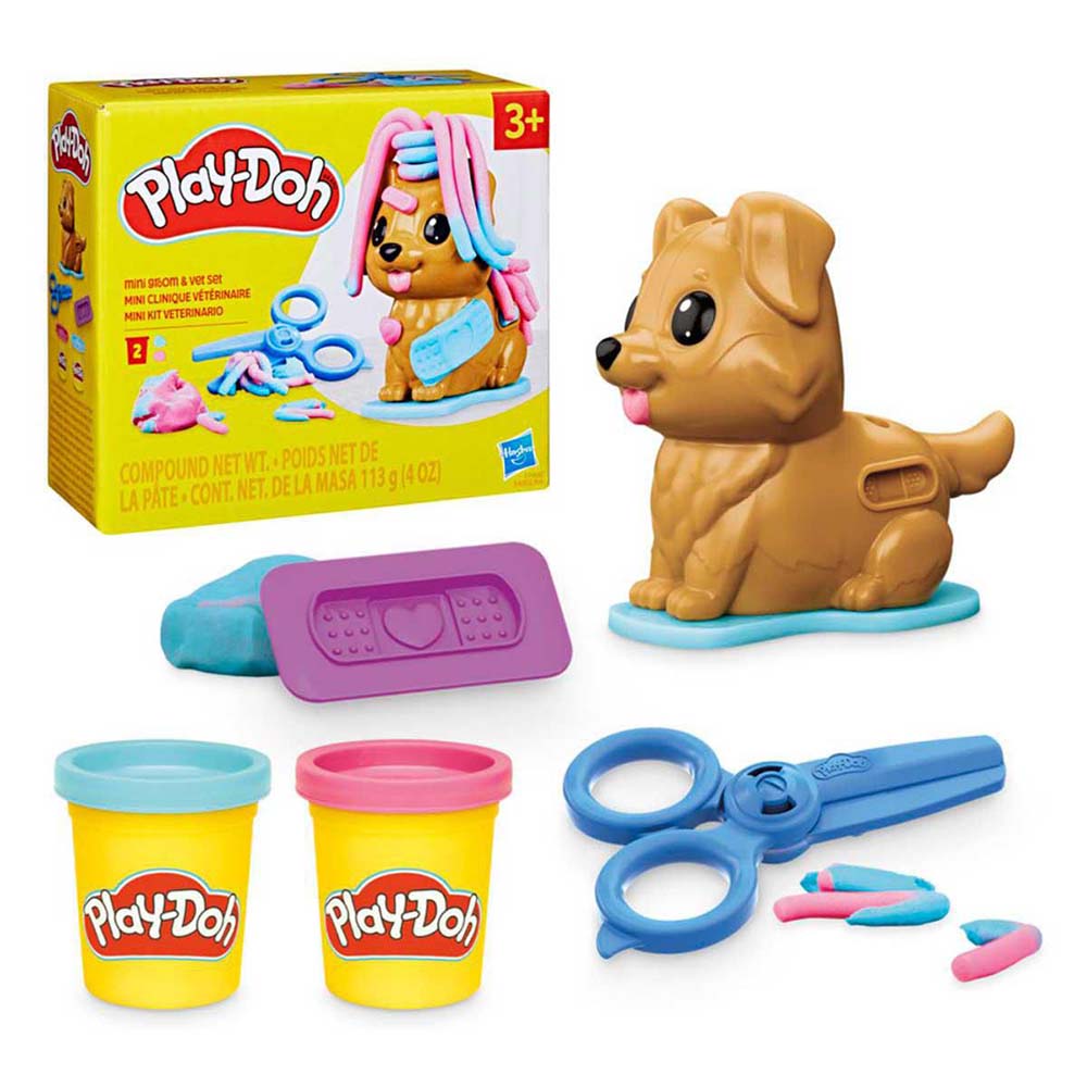 Set de peluquería y veterinario Play-Doh Mini con perro de juguete F7908, figuras de acción
