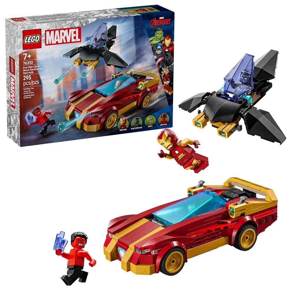 LEGO Marvel Deportivo de Iron Man y Black Panther vs. Hulk Rojo 76310, sets de construcción