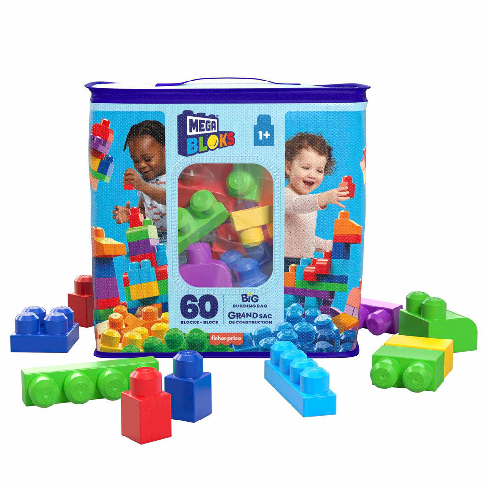 Mega Bloks Big Building Bag 60 Pcs Azul DCH54: Set de construcción de 60 piezas - Edad 1+