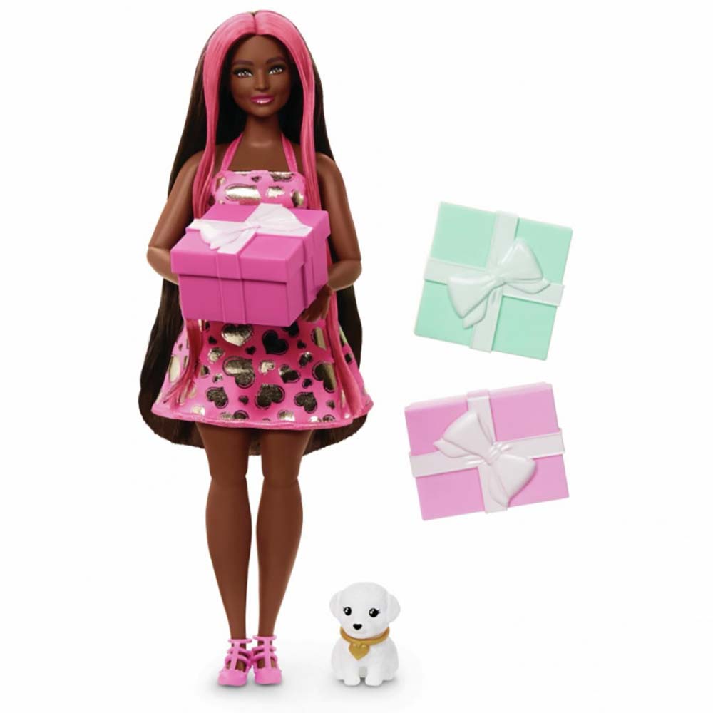 Barbie Party Unboxed Muñeca Fiesta de Mascotas Sorpresa Morena JFG68: Coleccionable sorpresa
