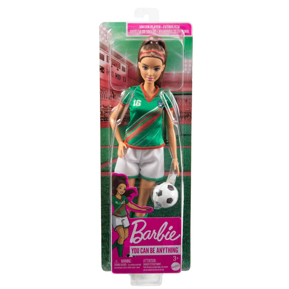 Barbie Profesiones Jugadora de Fútbol Playera Verde HCN18: Muñeca - Edad 3+