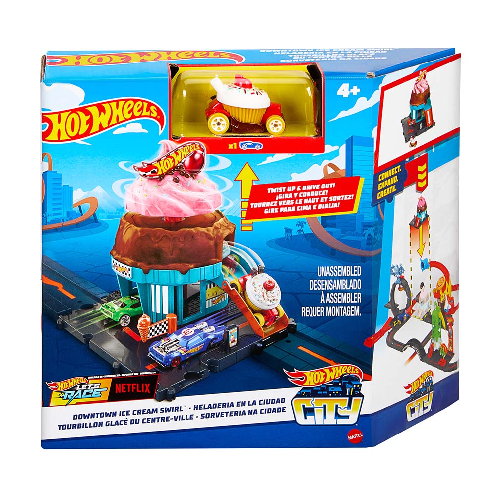 Hot Wheels City Heladería HTN77: Pista y set de vehículos - Edad 4+