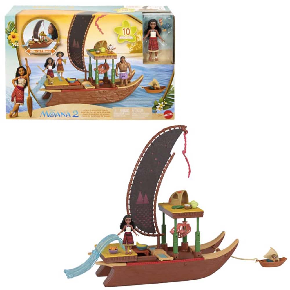 disney Moana 2 Set de Juego Bote de Aventuras con Mini Muñeca y Accesorios JBT54 - Edad 3+