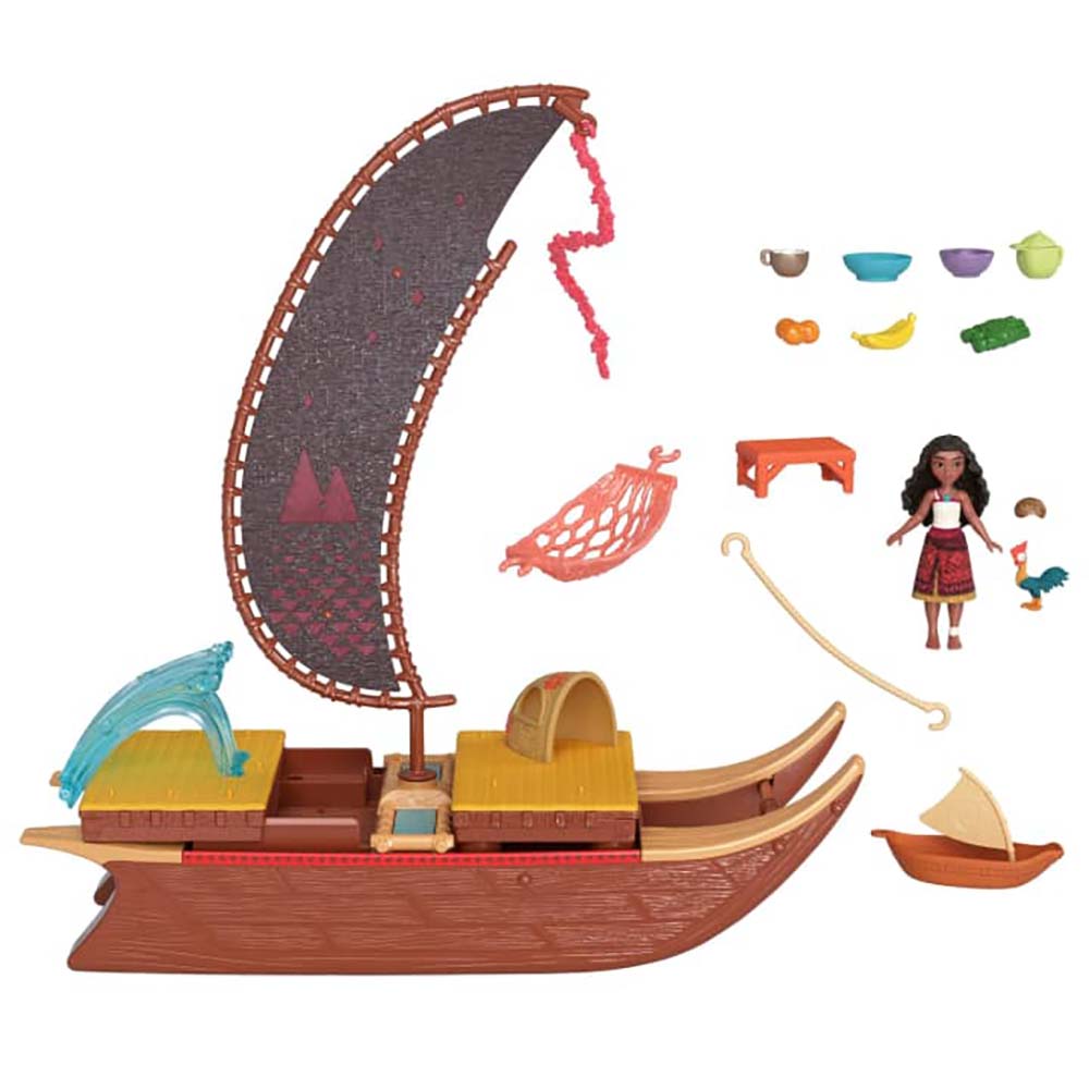 disney Moana 2 Set de Juego Bote de Aventuras con Mini Muñeca y Accesorios JBT54 - Edad 3+