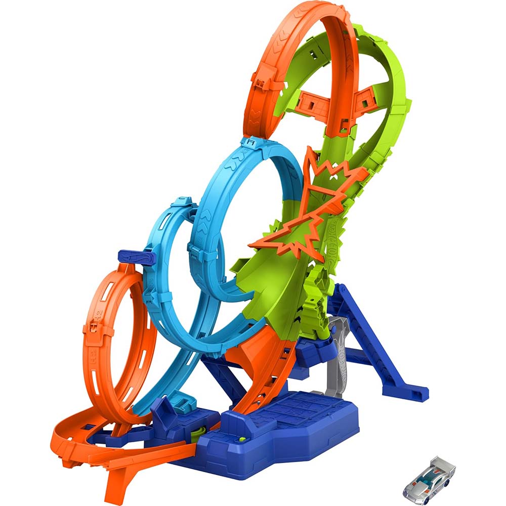 Hot Wheels Vueltas y Choques Desafiantes HXR70: Pista y set de vehículos - Edad 5+