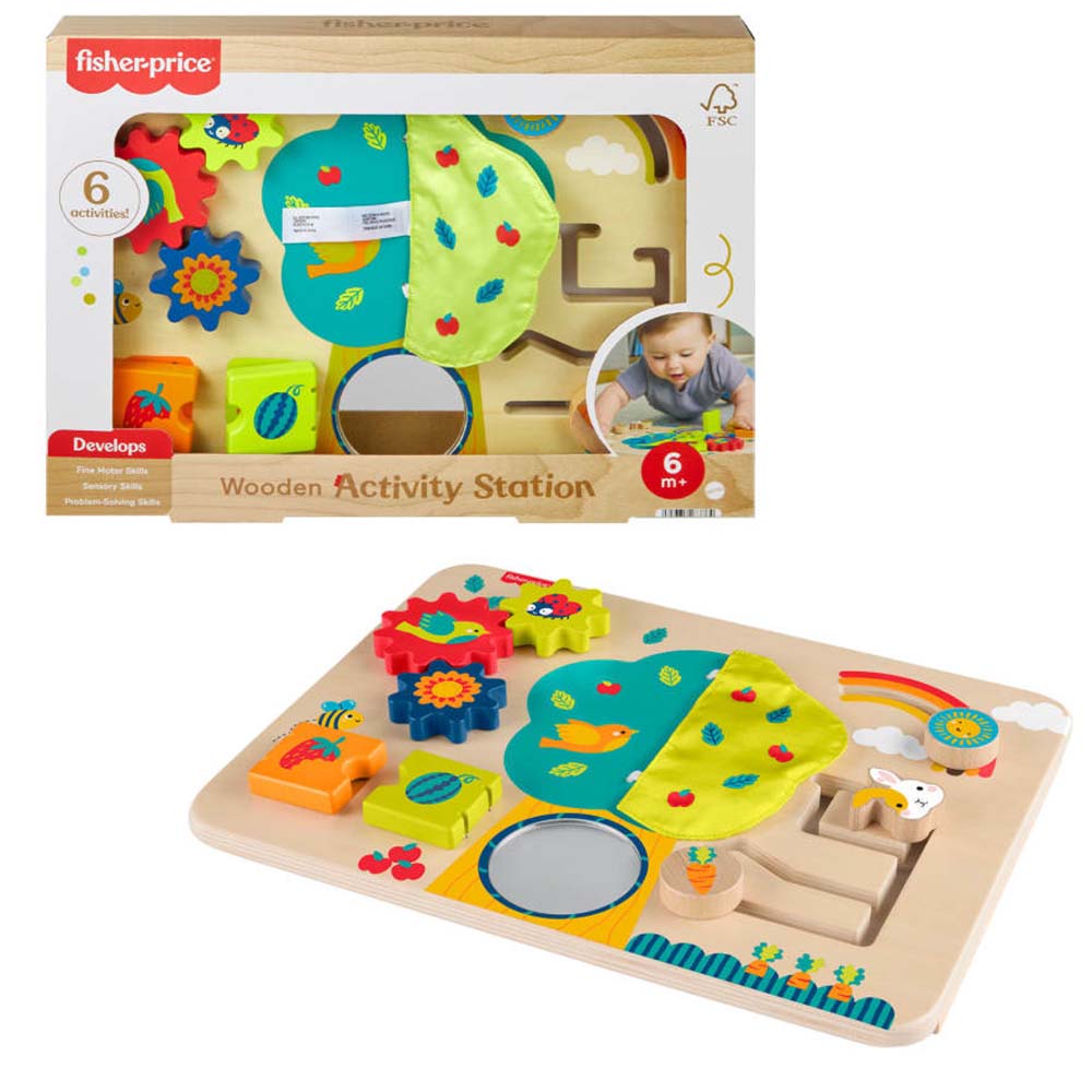 Fisher-Price Tablero de Actividades Divertidas de Madera JDM53 - Edad 9 meses+