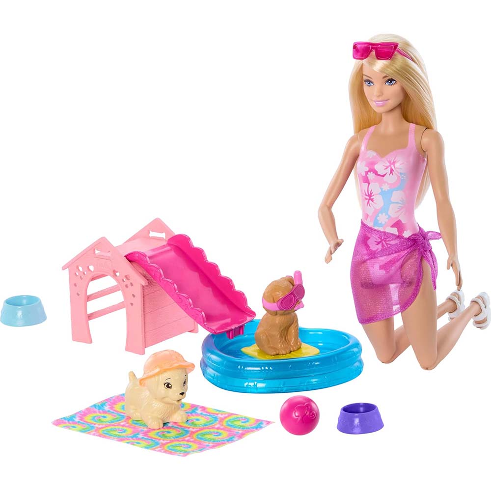 Barbie Fiesta en la Piscina con Perritos JBF35, sets de juego