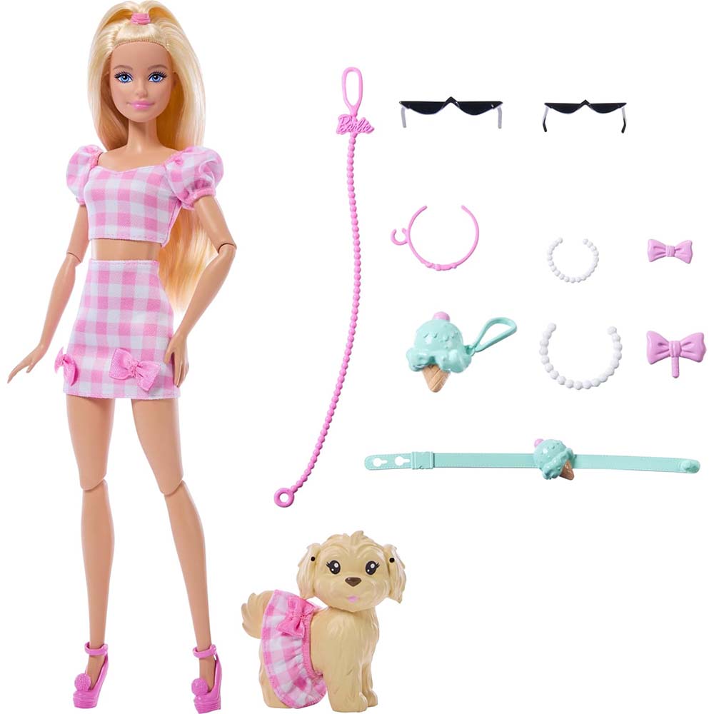 Barbie Vestidos Iguales Malibu Y Perrito JFP36, muñecas y muñecos