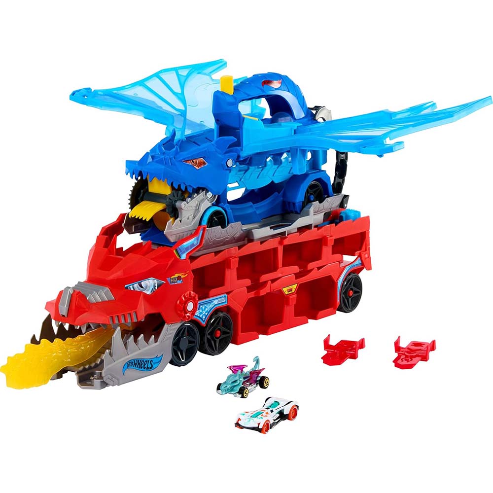 Hot Wheels City Dragón Transportador con Ataque Doble Definitivo JBM72, pistas y sets de vehículos