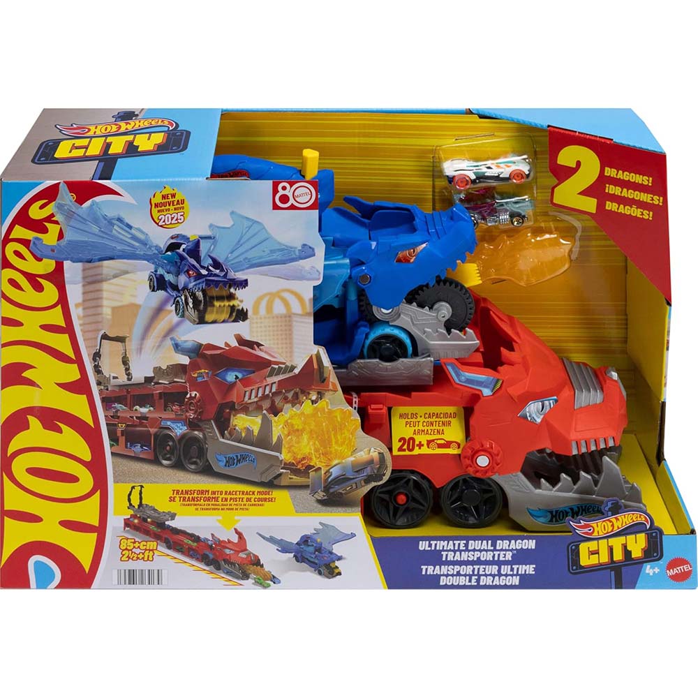 Hot Wheels City Dragón Transportador con Ataque Doble Definitivo JBM72, pistas y sets de vehículos