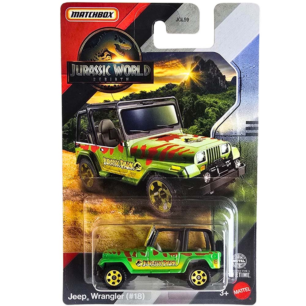 Matchbox Jurassic World Rebirth - Jeep Wrangler (#18) JGL59, vehículos de juguete