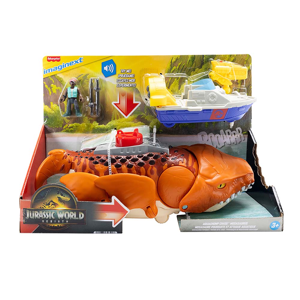 Imaginext Jurassic World Rebirth Aquachomp Chase Mosasaurus JFR23, figuras de acción