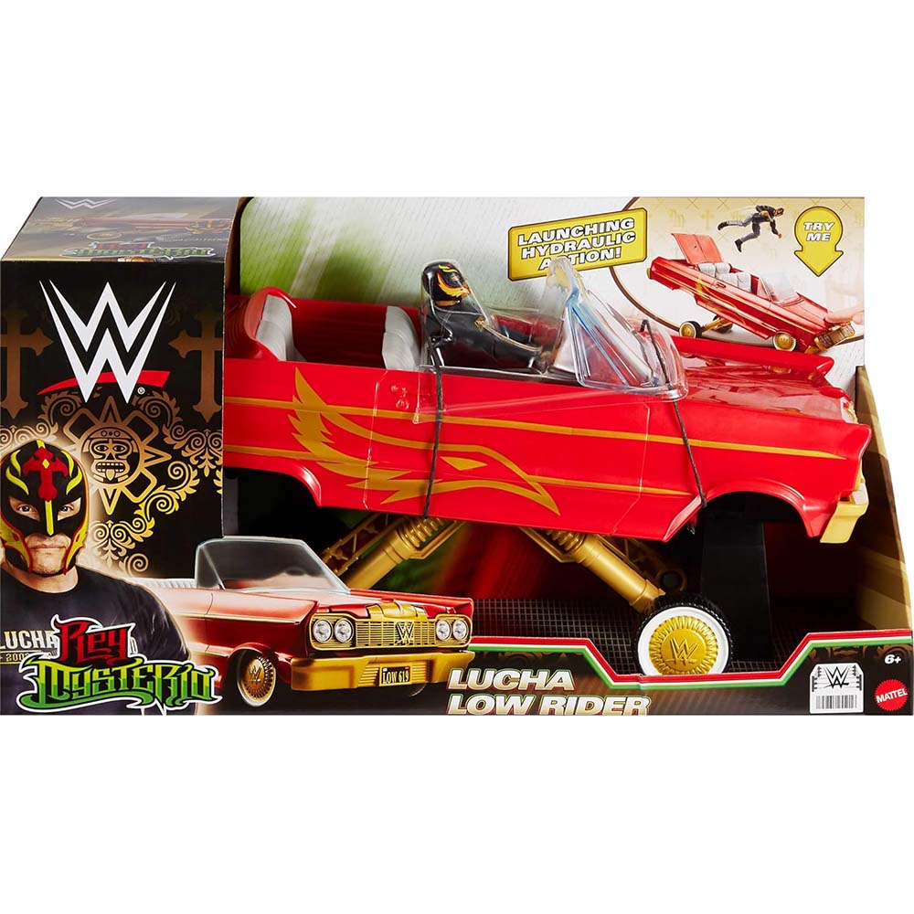 Mattel WWE Rey Mysterio y Coche Lucha Low Rider HYT25, figuras de acción