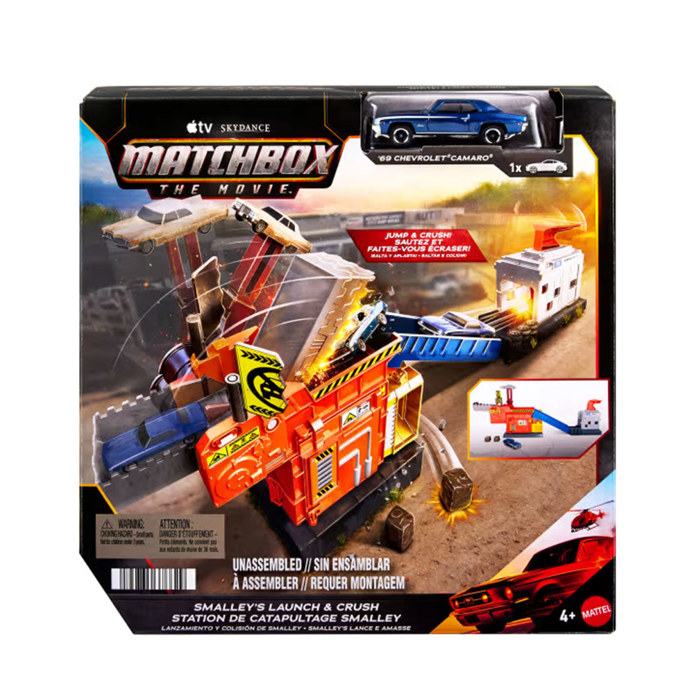 Matchbox Movie Crusher Playset: Set de Juego con Lanzador y Chevrolet Camaro 1969 - Edad 4+