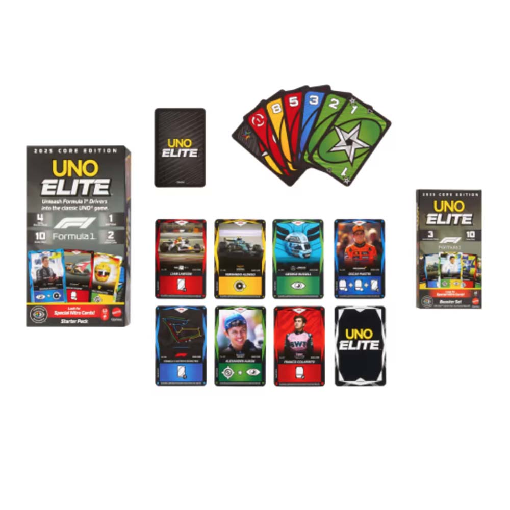 UNO Elite F1 Juego de Cartas Booster Set JLV43, juegos de cartas