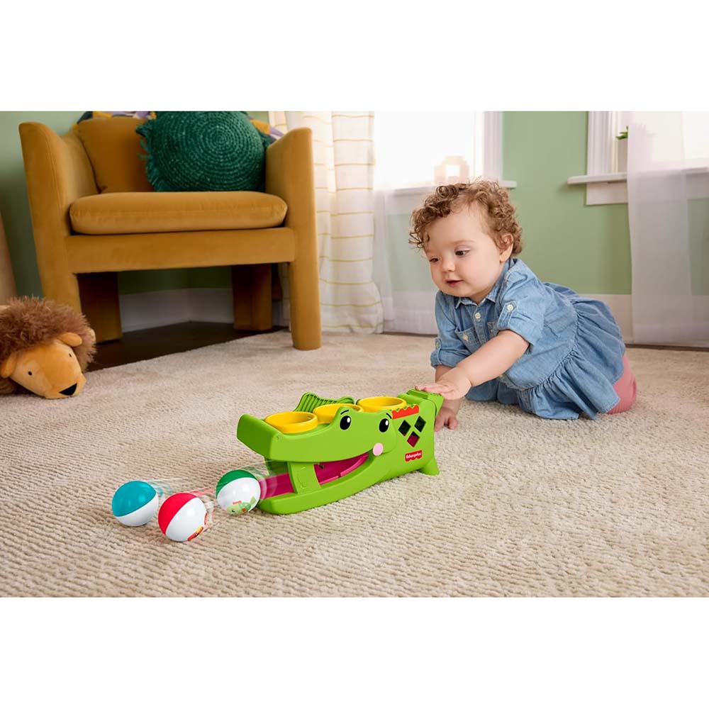 Fisher-Price Cocodrilo Golpea y Rueda con Martillo y Pelotas para Bebé JLB94, juguetes para primera infancia