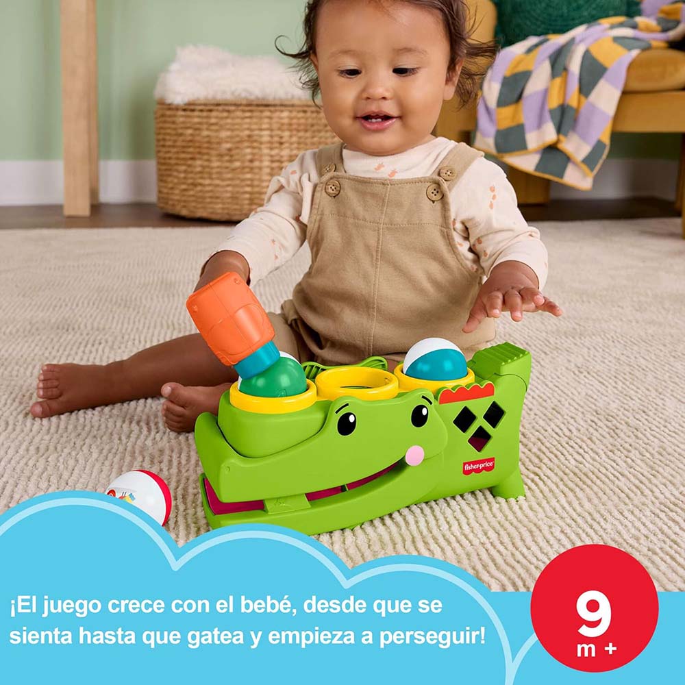 Fisher-Price Cocodrilo Golpea y Rueda con Martillo y Pelotas para Bebé JLB94, juguetes para primera infancia