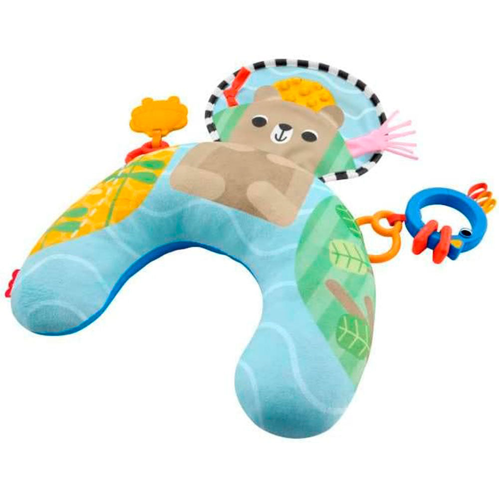 Fisher-Price Baby Cojín Colorido de Actividades: Cojín Sensorial con 2 Juguetes Mordedera y Sonaja - Edad 0+