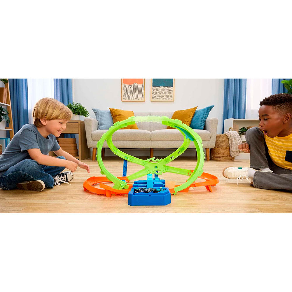 Hot Wheels Stunt Tracks Hypersphere: Pista de Choques Motorizada con Loopings y Auto a Escala 1:64 - Edad 5+