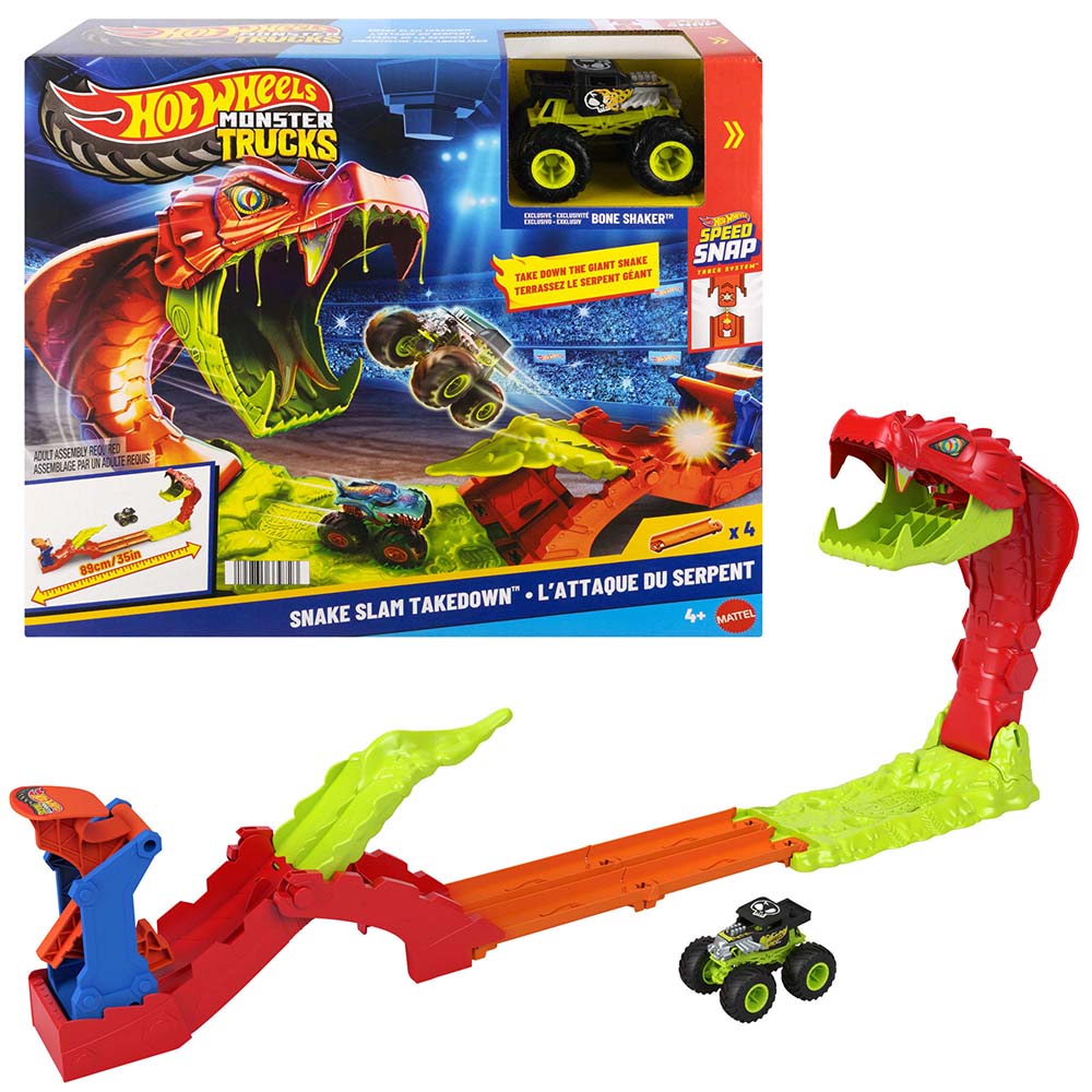 Hot Wheels Monster Trucks Snake Slam Takedown JJN44, pistas y sets de vehículos