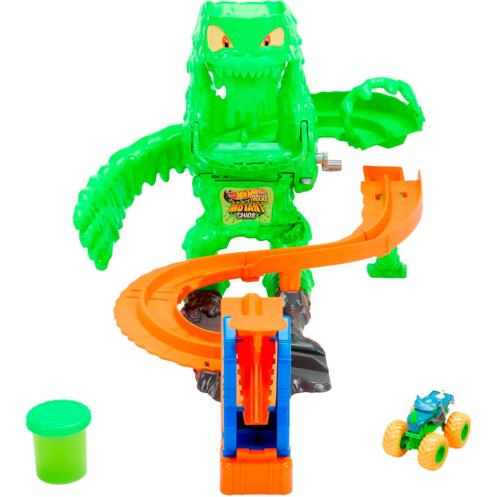 Hot Wheels Monster Trucks Mutant Monster Takedown, masas y slime