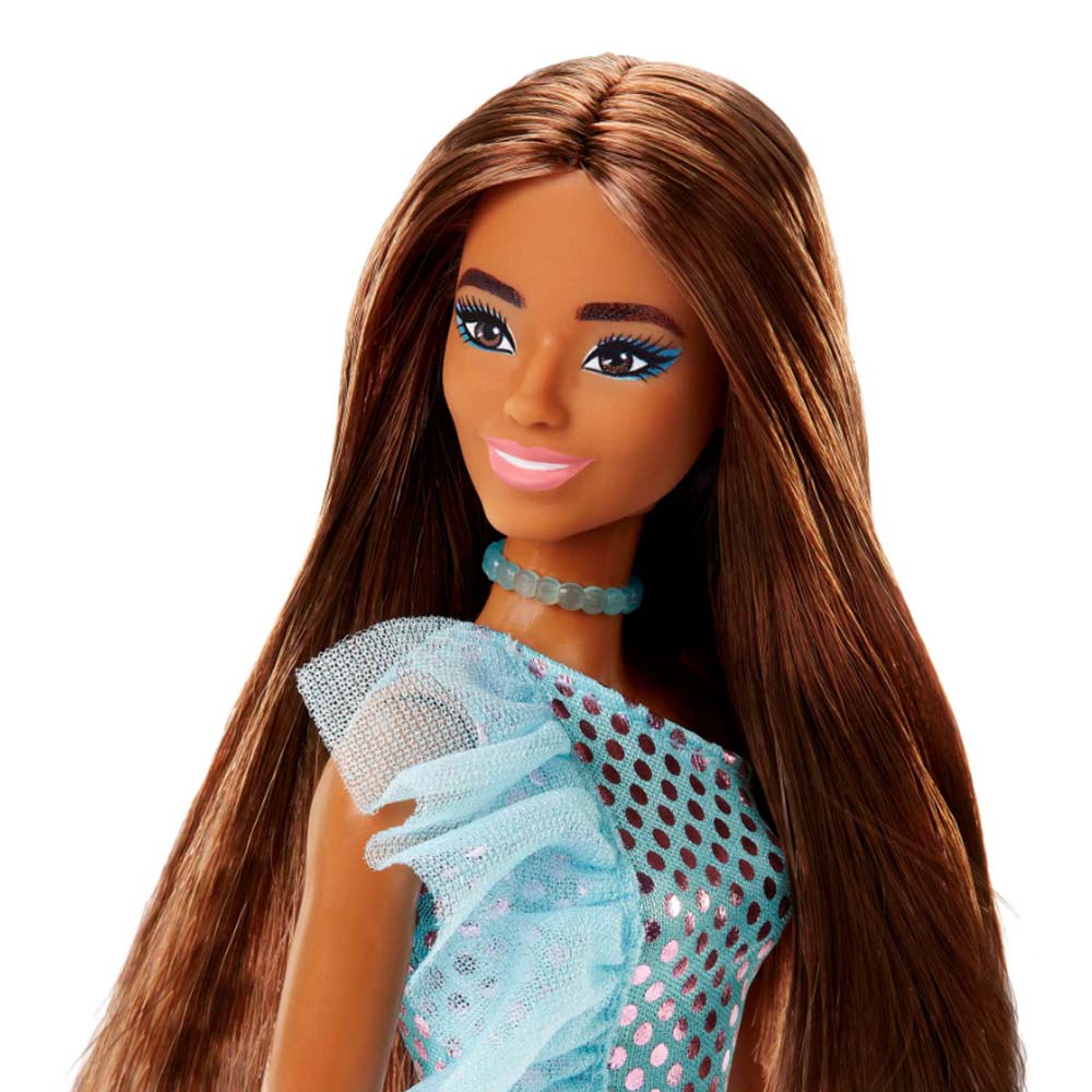 Barbie Fashion & Beauty Glitz Vestido de Noche Azul T7580: Muñeca - Edad 3+
