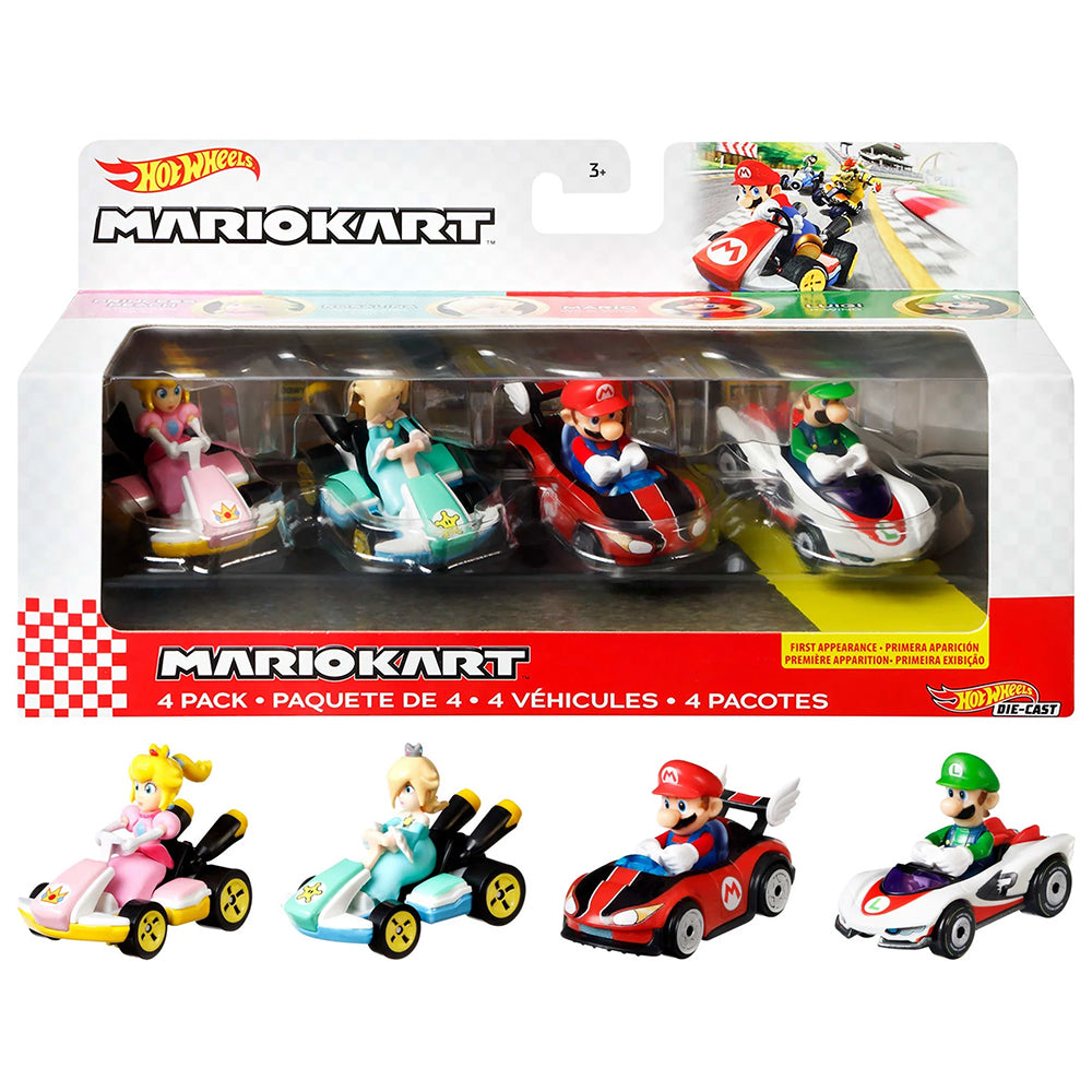 Hot Wheels Mario Kart Die-Cast 4-Pack - Rosalina GWB36: Paquete de 4 vehículos - Edad 3+