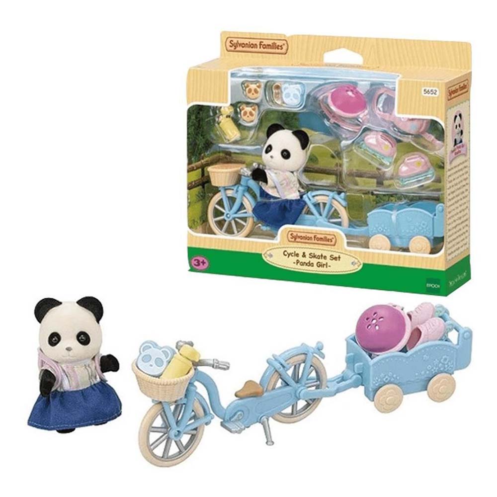 Sylvanian Families 5652 La Chica Panda, Su Bicicleta y su Tráiler, sets de juego