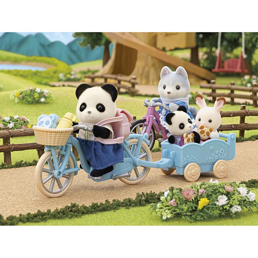 Sylvanian Families 5652 La Chica Panda, Su Bicicleta y su Tráiler, sets de juego