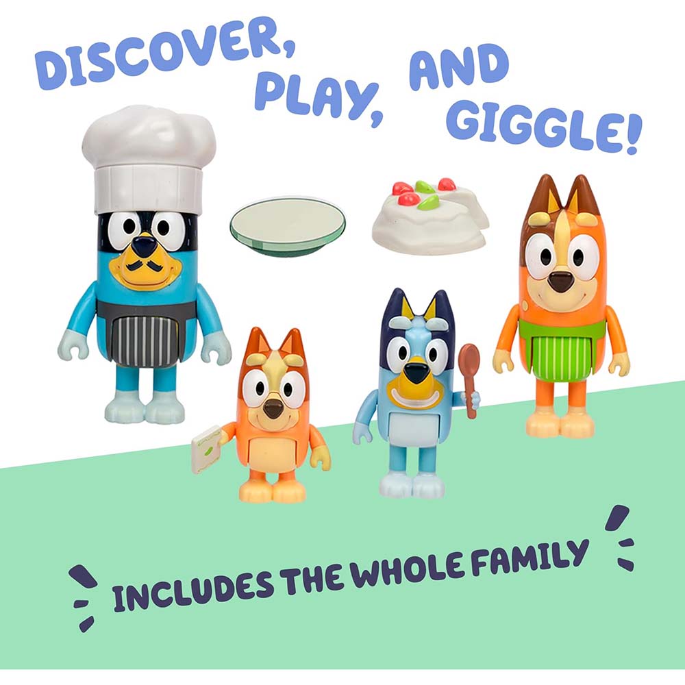 Bluey Let's Play Chef Pavlova – Set de 4 Figuras con Accesorios, figuras de acción y colección