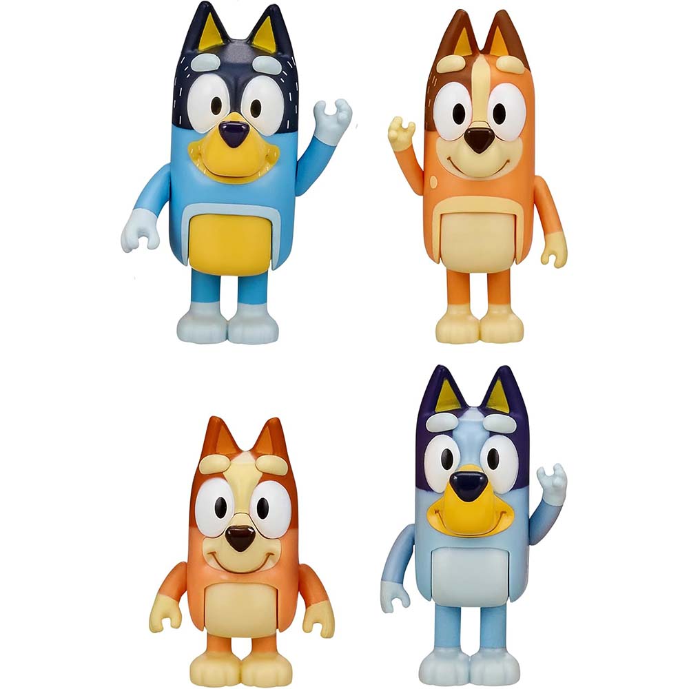 Bluey and Friends – Set de 4 Figuras Articuladas de la Familia Heeler, figuras de acción y colección