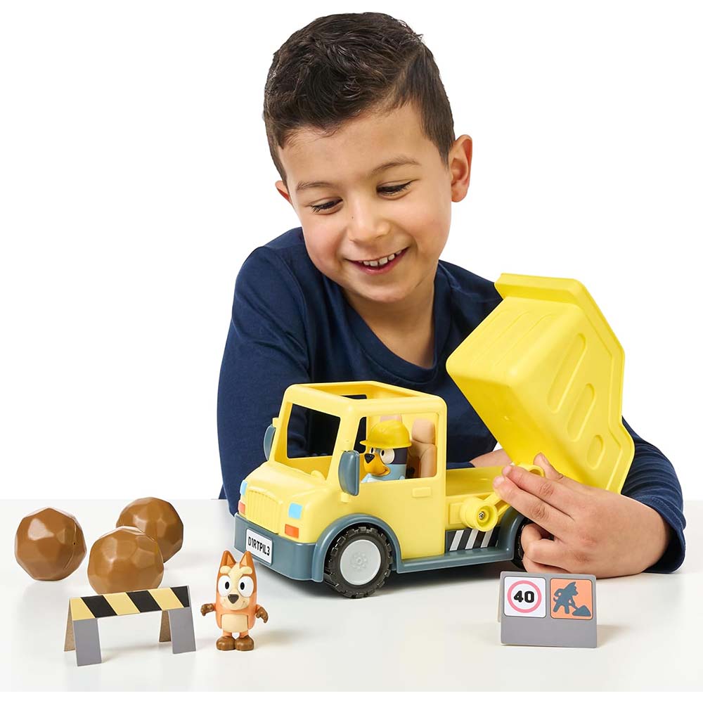 Bluey Camión de Volteo – Playset de Construcción con Bluey y Bingo, sets de juego