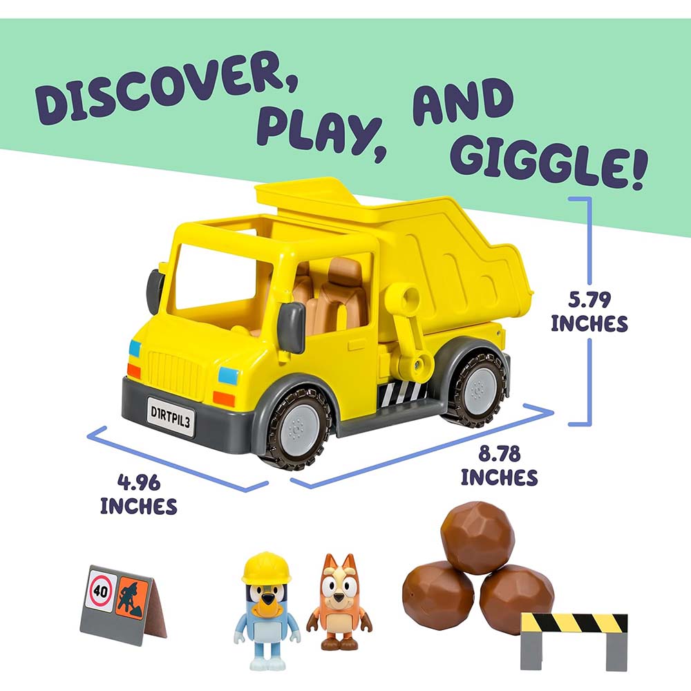 Bluey Camión de Volteo – Playset de Construcción con Bluey y Bingo, sets de juego