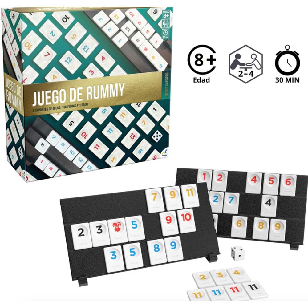 Rummy Jumbo Juego de Mesa con 106 Fichas en Estuche Metálico D-001, juegos de mesa
