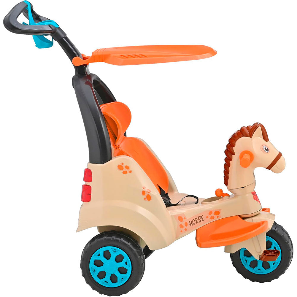 Prinsel Super Trike Caballito: Triciclo Infantil 2 en 1 Café con Barra de Empuje y Sonidos - Edad 2+