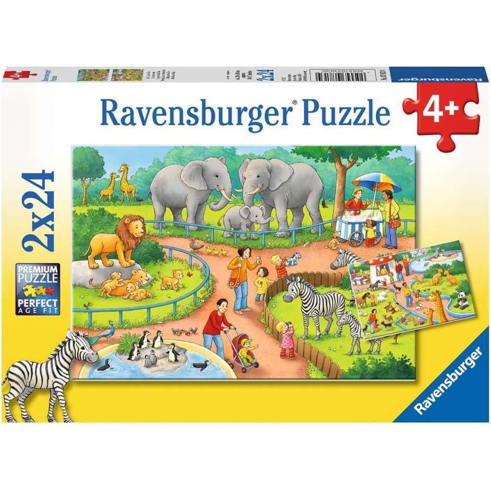 Ravensburger 7813 Rompecabezas 2 x 24 Piezas para niños Un día en el Zoológico, rompecabezas
