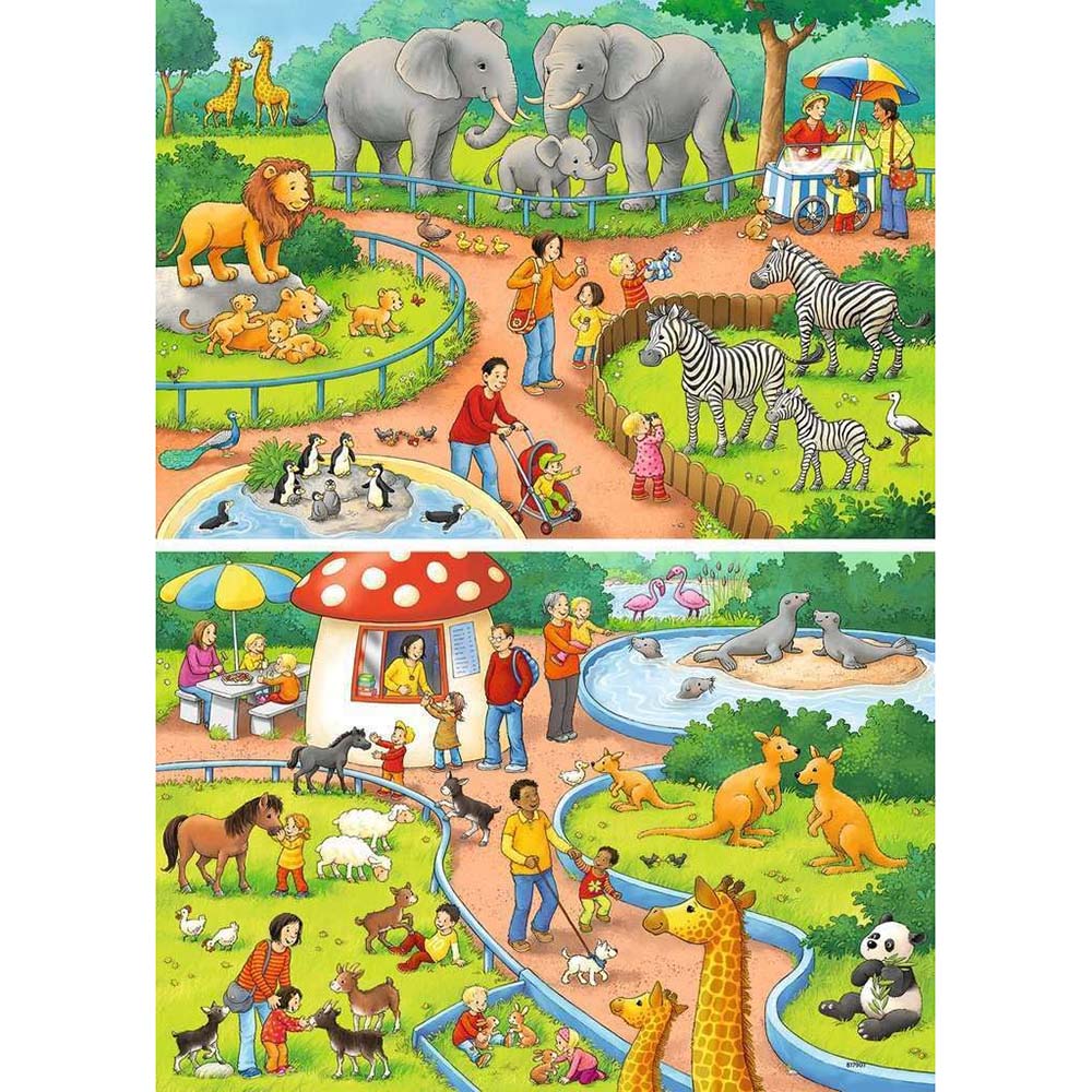 Ravensburger 7813 Rompecabezas 2 x 24 Piezas para niños Un día en el Zoológico, rompecabezas