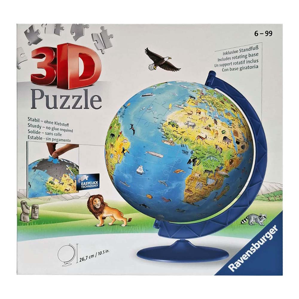 Ravensburger 12341 Globo Terraqueo 3D Nueva Edición 180 Piezas, rompecabezas 3d