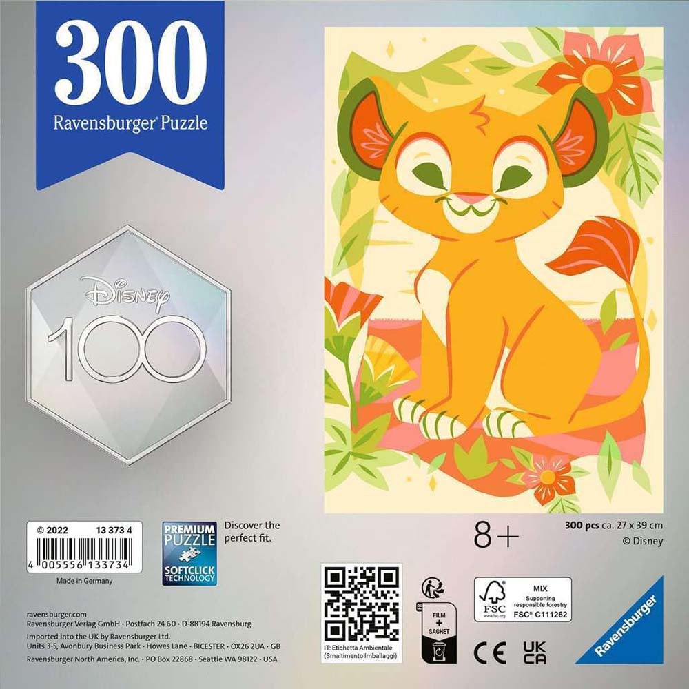 Ravensburger Simba Rey León Disney 100 Rompecabezas 300 Piezas, rompecabezas