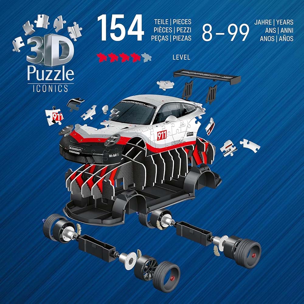 Ravensburger 3D Puzzle Porsche 911 GT3 Cup 108 Piezas, rompecabezas